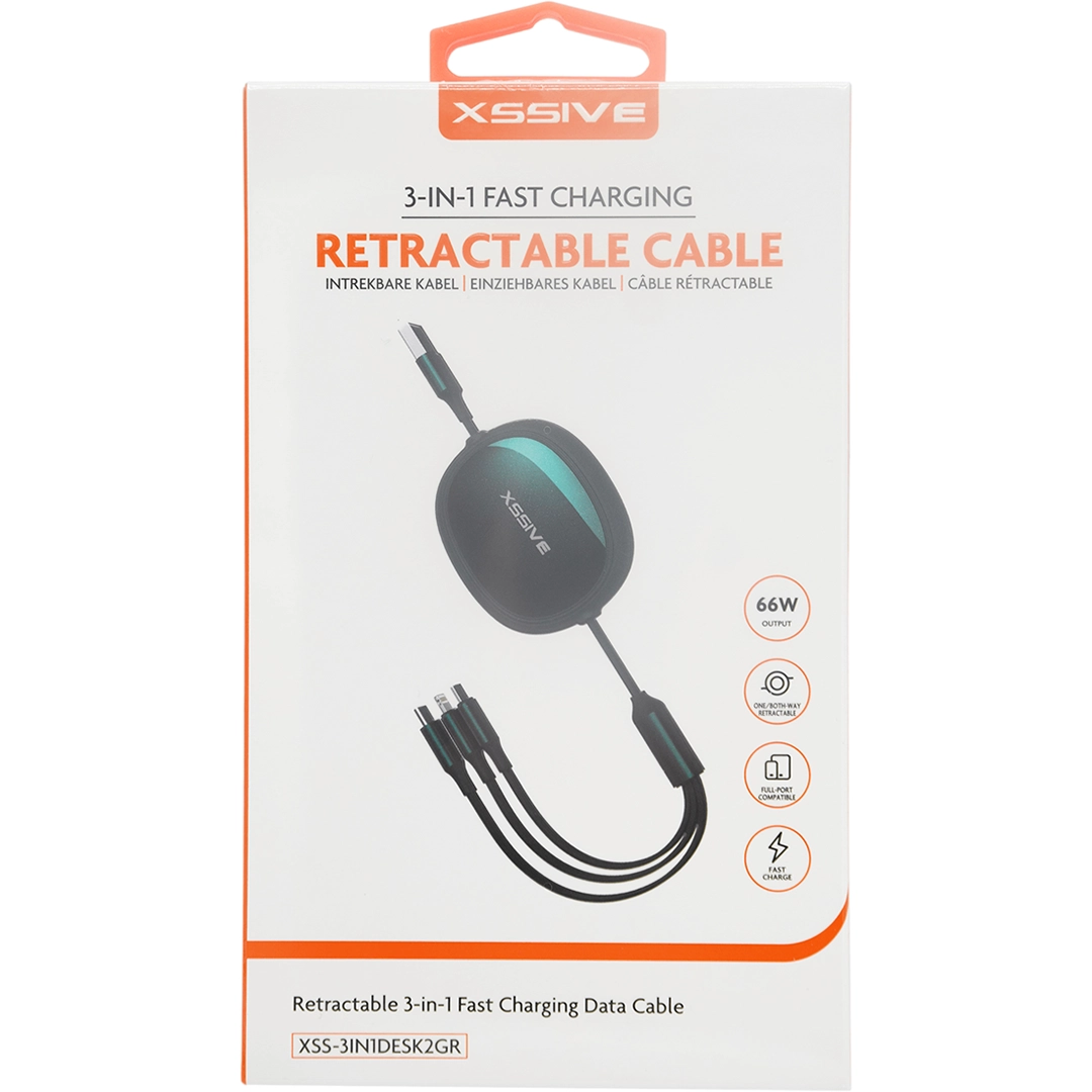 3in1 Retractable Fast Charging Cable XSS-3IN1DESK2GR